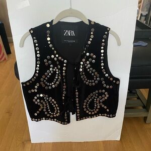 Zara Black Studded velvet vest Sz Medium/large